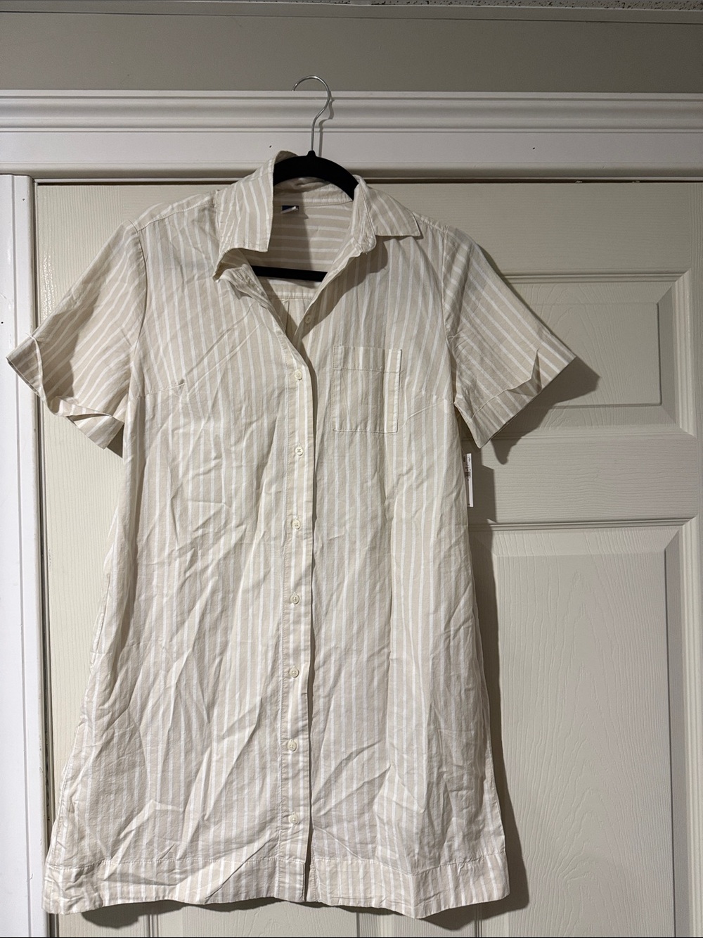 Old Navy Cream Striped Short-Sleeve Button-Front Shirt Dress